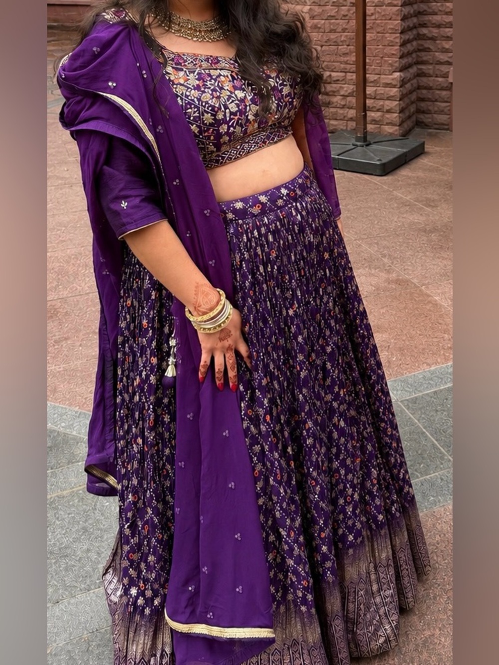 Purple Floral Lehenga with Dupatta and Blouse XL